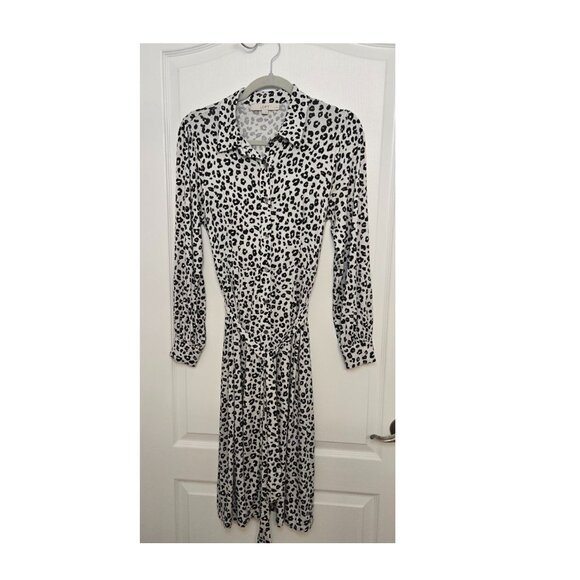 Loft Animal Print Gray Long Sleeves Jersey Midi Dress - Picture 14 of 15